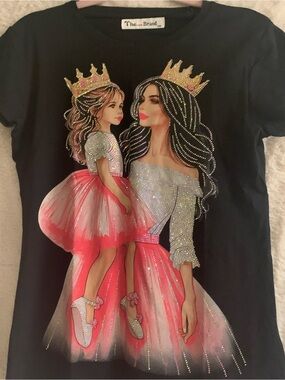 Black Rhinestone Tee with Pink Princess Duo Graphic